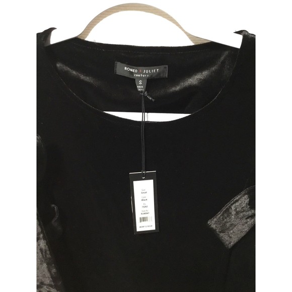 Romeo Juliet Couture Off Shoulder Black Velvet Like Mini Dress Size Small NWT - Picture 3 of 8